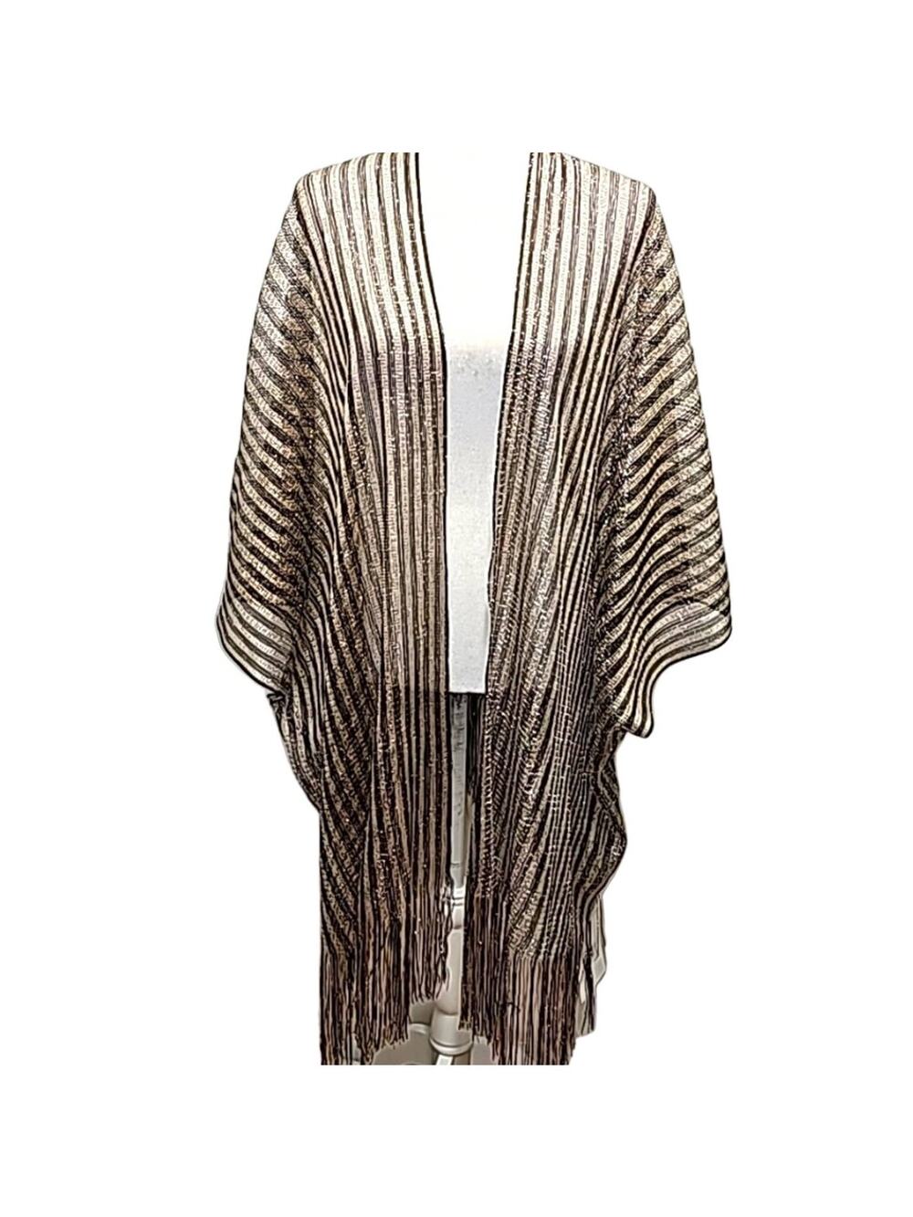 Kendall & James Fashion Kimono Wrap Fringe Black and Gold Metallic OSFM (NWT)